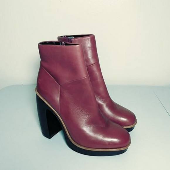 Aldo Brand Red Red Leather Thick Stacked Ankle - Picture 5 of 7